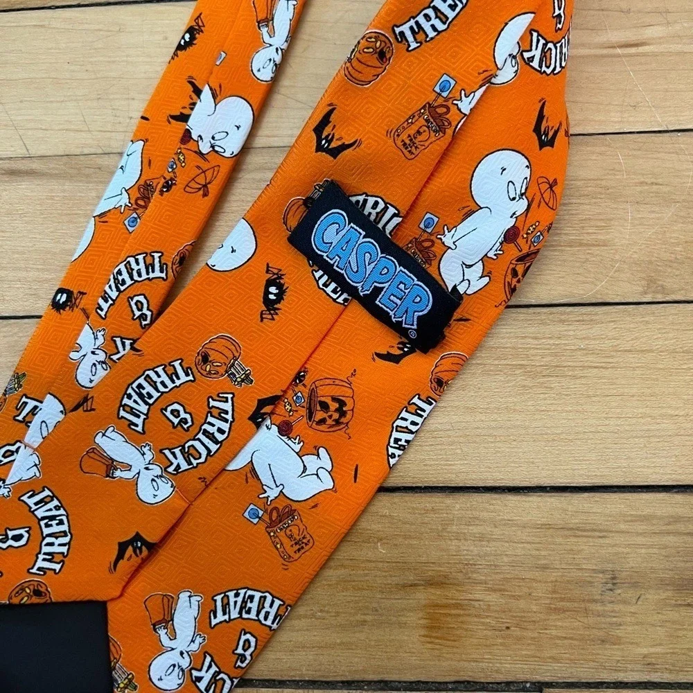 Casper Mens‎ Tie Necktie Orange Multicolor The Friendly Ghost Halloween